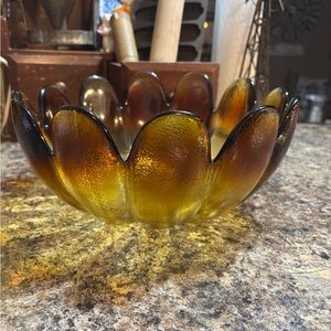 vintage Indiana Glass 12-petal lotus flower serving bowl